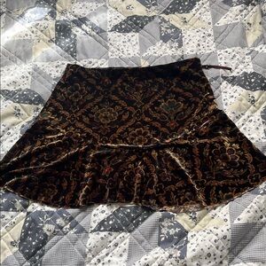 Ecote Brown Velvet Floral Ruffle Skirt with Multicolor Accents